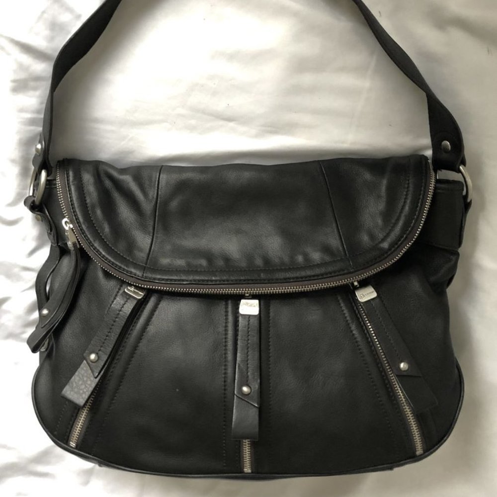 B Makowsky Black Leather Shoulder Bag